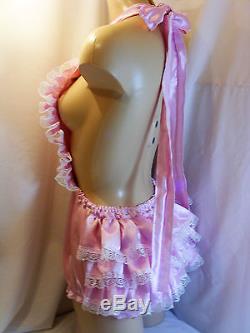 Adult Baby Sissy Satin Ruffle Bum Romper Dungeries Sunsuit Fancydress