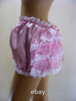 Adult Baby Sissy Satin Sequin Organza Diaper Cover Panties Fancydress Cosplay