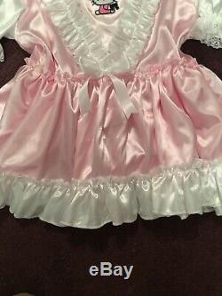 Adult Baby Sissy Short lockable dress pink satin hello kitty up to 42 chest
