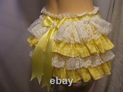 Adult Baby Sissy Yellow Gingham Frilly Diaper Cover Panties Fancydress Cosplay