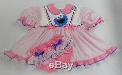 Adult Baby Sissy abdl Littles WYSIWYG Pink COOKIE MONSTER Dress Set Ready 2 SHIP