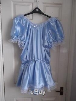 Adult Babysmaidssissyunisex Gorgeous Satin & Lace Poppered Romper With Skirt