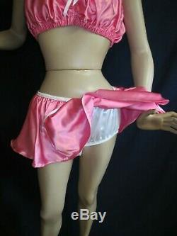 Adult Sissy Baby 2 pc Satin Panty Flirt Skirt with matching top panties for men