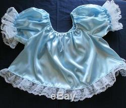 Adult Sissy Baby 2pc Baby Blue Satin shorty dress top and lacey rhumba panties