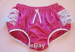Adult Sissy Baby 2pc Cherry Pink Satin shorty dress top and lacey rhumba panties