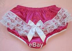 Adult Sissy Baby 2pc Cherry Pink Satin shorty dress top and lacey rhumba panties