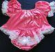 Adult Sissy Baby 2pc Medium Pink Satin Shorty Dress Top And Lacey Rhumba Panties