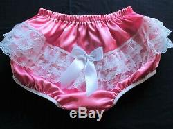 Adult Sissy Baby 2pc Medium Pink Satin shorty dress top and lacey rhumba panties