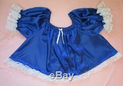 Adult Sissy Baby 2pc Royal Blue Satin shorty dress top and lacey rhumba panties
