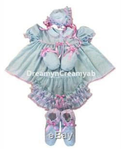Adult Sissy Baby Eyelet Baby Blue Dress Set Pink Lace L