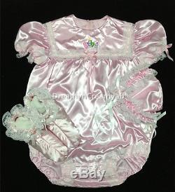 Adult Sissy Bubble Baby Pink Romper Set Bonnet Booties (3 Items Set)