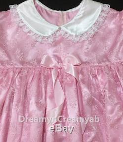 Adult Sissy French Pink Lacy Embroidery Baby Satin Dress