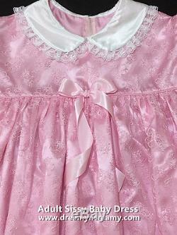 Adult Sissy French Pink Lacy Embroidery Baby Satin Dress