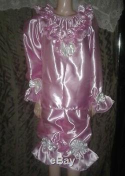 Adult Sissy Long Bloomer Panties & Baby Doll Style Dress Pajamas Set Pink Satin