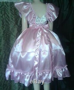 Adult Sissy Pink Satin Ruffled Baby Doll Dress No Panties Chest 52