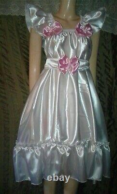 Adult Sissy White Satin Ruffled Baby Doll Dress No Panties Chest 52