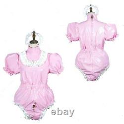 Adult baby Romper Girl Maid Sissy Pink Pvc Lockable Cosplay Costumes Tailor-made