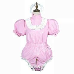 Adult baby Romper vinyl Maid Sissy Pink Pvc Lockable Cosplay Costumes Tailored