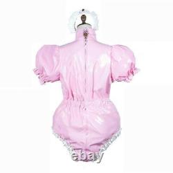 Adult baby Romper vinyl Maid Sissy Pink Pvc Lockable Cosplay Costumes Tailored s