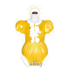 Adult baby Romper vinyl Maid Sissy Yellow Pvc Lockable Cosplay Costumes Tailored