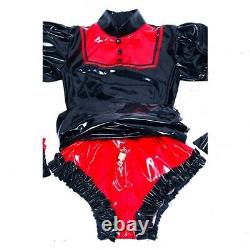 Adult baby Sissy izableMaid black PVC Dress lockable TV Romper Tailor-made