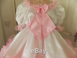 Adult baby satin dress Fancy dress sissy lolita cosplay full skirt pussy bow