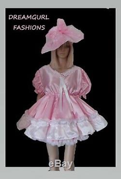 Adult baby satin dress Fancy dress sissy lolita cosplay gathered skirt