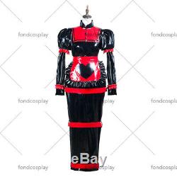 Adult baby sissy Maid black PVC Dress lockable TV Romper Tailor-madeG3741