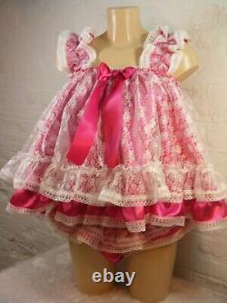 Adult baby sissy dress & panties pink satin ddlg baby doll negligee nightie
