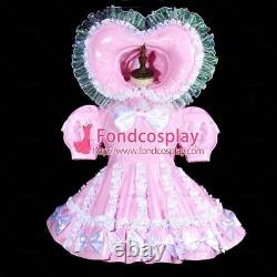 Adult cross dressing sissy maid baby pink thin PVC Dress Vinyl lockable