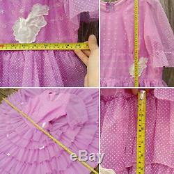 Adult party dress purple sheer Swiss dot full circle skirt baby costume sissy XL