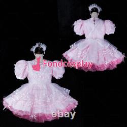 Adult sexy cross dressing sissy maid baby pink satin organza dress lockable /