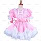 Adult Sexy Cross Dressing Sissy Maid Short Lockable Baby Pink Organza Satin Dres