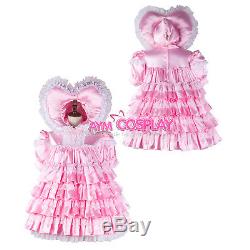 Adult sissy baby Maid Satin Dress lockable Unisex Tailor-madeG2343/G2392