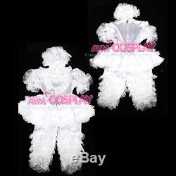 Adult sissy baby satin Romper Suit lockable Uniform costumeG2400