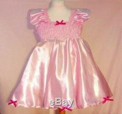 All sizes £40 abdl Adult Baby Sissy Short Dress in Pink Satin with FULL skirt