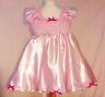 All Sizes £40 Abdl Adult Baby Sissy Short Dress In Pink Satin With Full Skirt