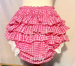 All sizes £45 ABDL Adult Baby Sissy Short Dress in Pink Gingham & White Broderie