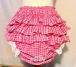 All sizes £45 ABDL Adult Baby Sissy Short Dress in Pink Gingham & White Broderie