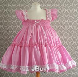 All sizes £45 abdl Adult Baby Sissy Short Dress Candy Pink cotton FULL skirt