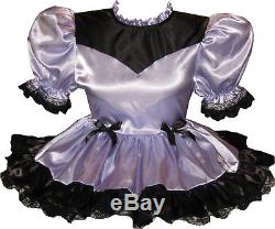 Amelia Custom Fit Black Lilac SATIN Adult Baby Little Girl Sissy Dress LEANNE