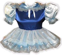 Amy Custom Fit BLUE Satin & Sheer Adult LG Sissy Baby Dress LEANNE