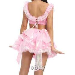Anime Sissy girl Maid Baby Pink satin Dress Roleplay Costumes Tailor-made