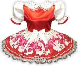 Aria Custom Fit Lacy RED White SATIN Bows Adult Baby LG Sissy Dress LEANNE