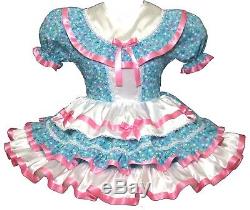 Audrey CUSTOM FIT Green Ruffles PINK Ribbon Bows Adult Baby Sissy Dress LEANNE