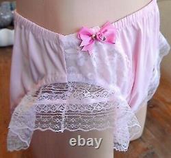 Baby Pink Satin Hi Cut Seamless Gusset Sissy T Brief Panty Twin Bows XL+