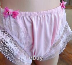 Baby Pink Satin Hi Cut Seamless Gusset Sissy T Brief Panty Twin Bows XL+