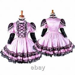 Baby Pink Satin Sissy maid lockable dressers Cosplay Costume Tailor-made