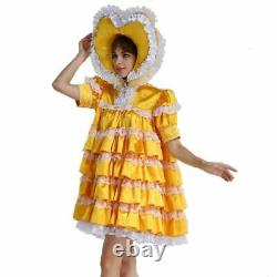 Baby Swee theart Sissy Lockable Satin Yellow Dress cosplay Uniform Tailor-made