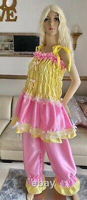 Beautiful Satin & Lace Short Flowing Sissy Negligee Dress & Full Length Bloomers